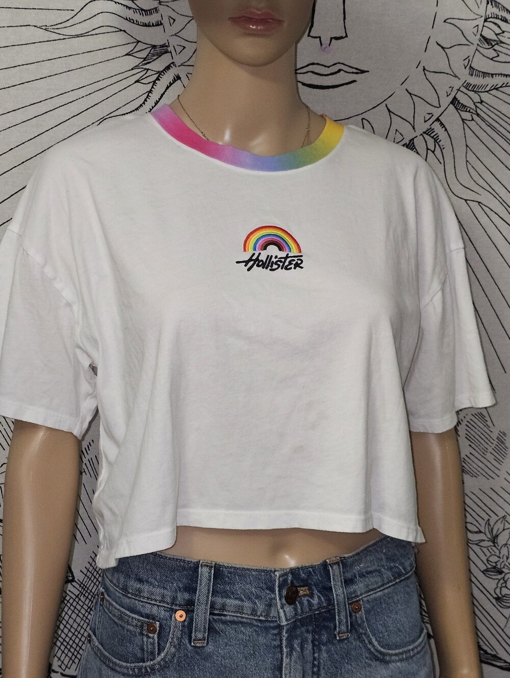 Hollister Pride Rainbow Cropped Ringer Tee Medium 100% cotton Rainbow Collar